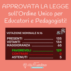Approvata la Legge sull’ordine unico per Educatori e Pedagogisti!